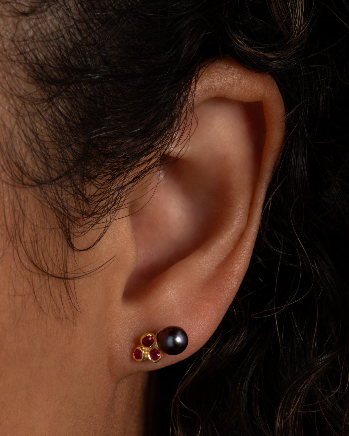 Sea Anemone Pearl and Diamond Stud Earrings