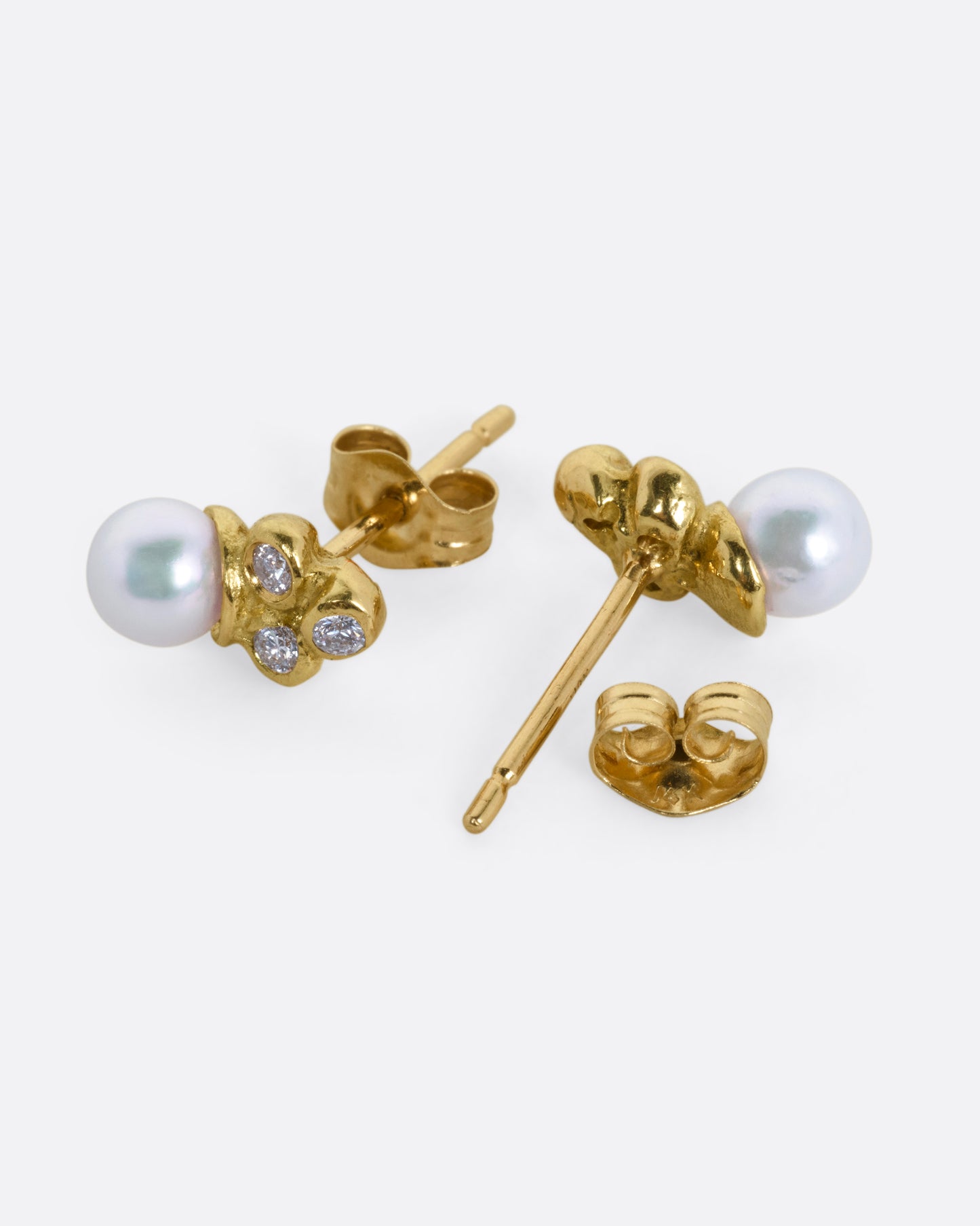 Sea Anemone Pearl and Diamond Stud Earrings
