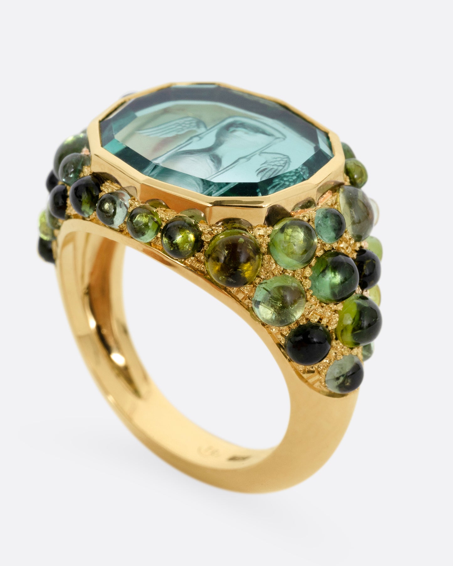 Tourmaline 'Time Flies' Intaglio Ring