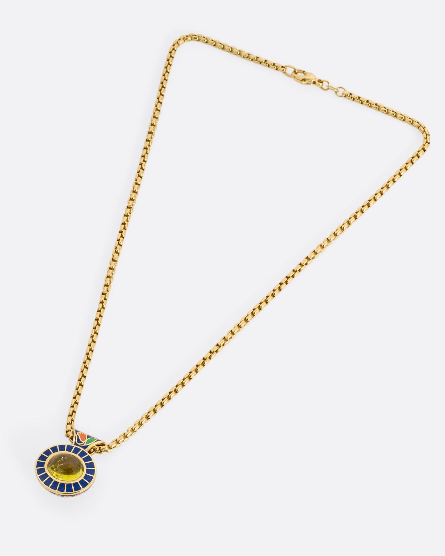 Yellow Tourmaline and Enamel Pendant Necklace