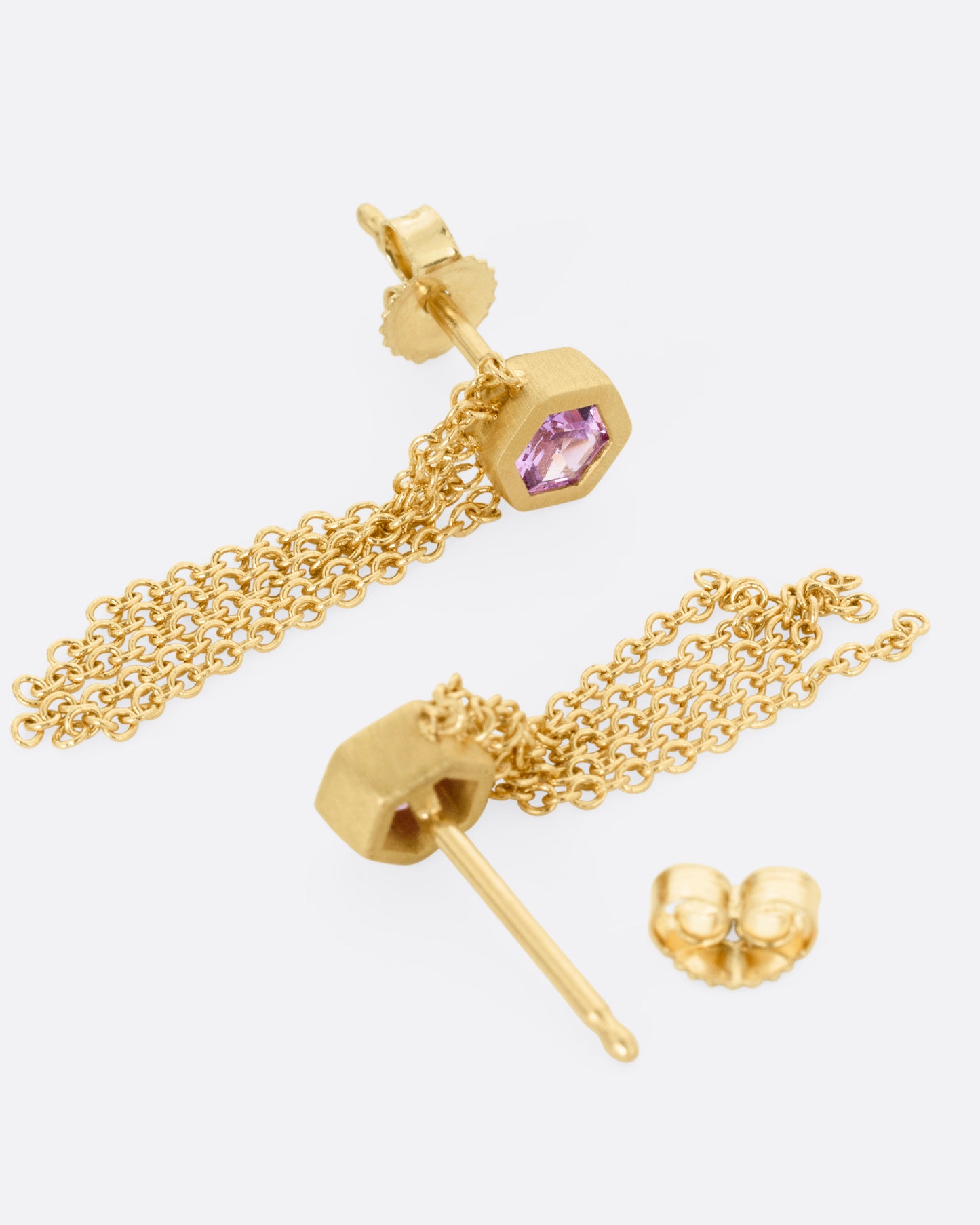 Sapphire Hex Stud Fringe Earrings