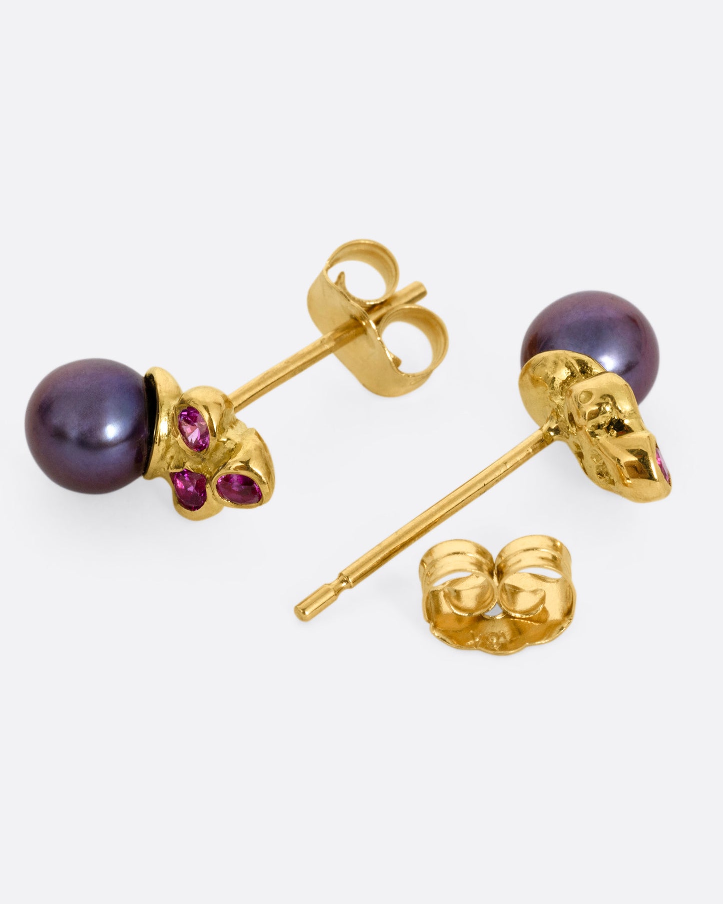 Black Pearl and Ruby Constellation Stud Earrings