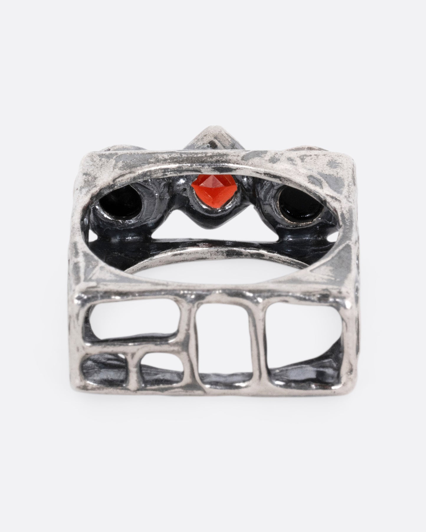 Garnet and Onyx Square Cage Ring