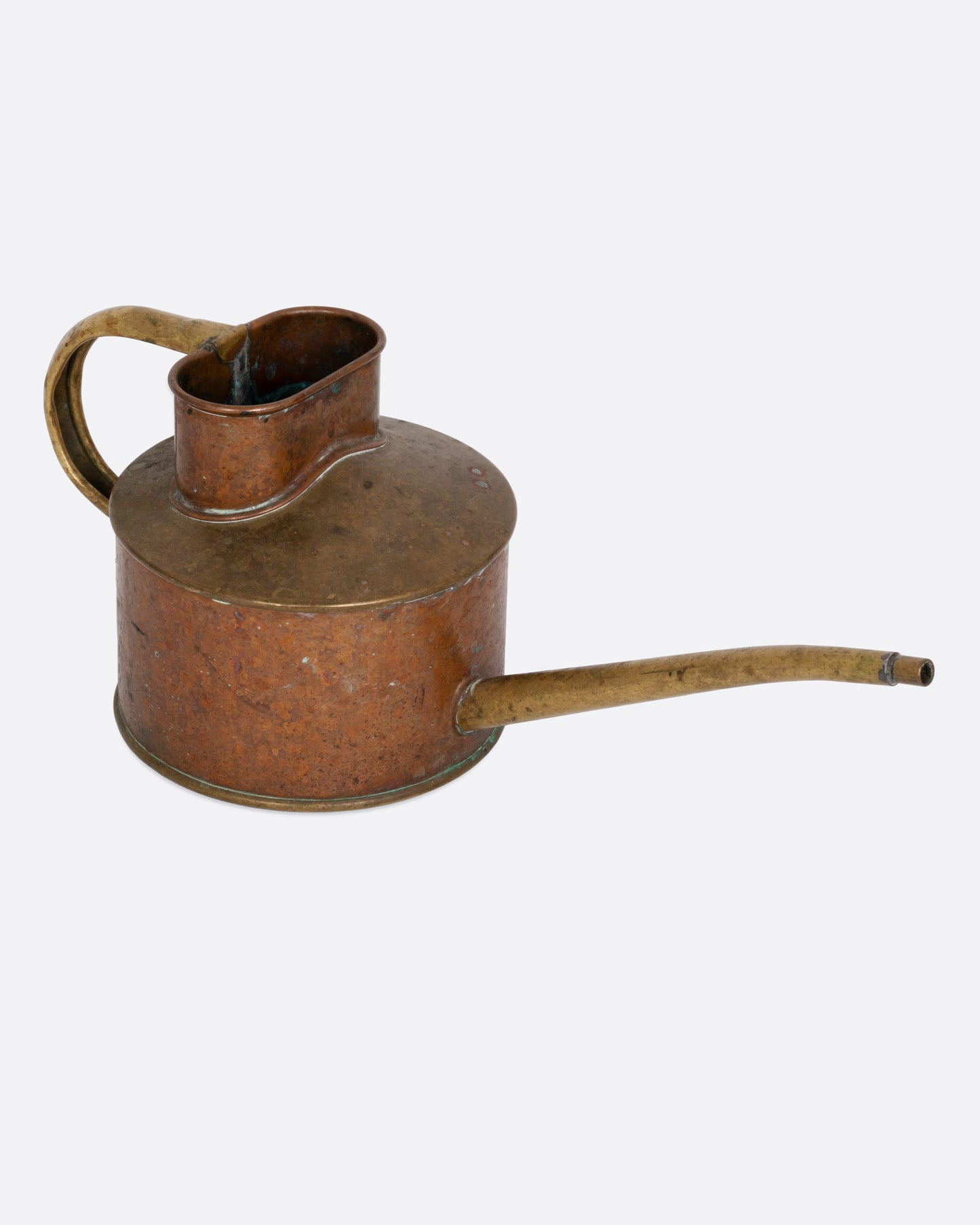 A vintage oil can shown from the side.