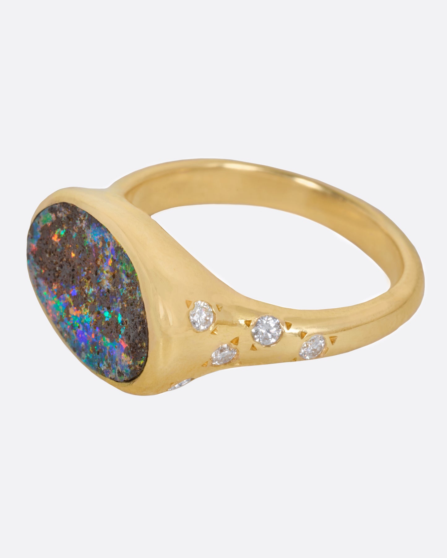 Boulder Opal and Diamond Dark Matter Glitter Ring