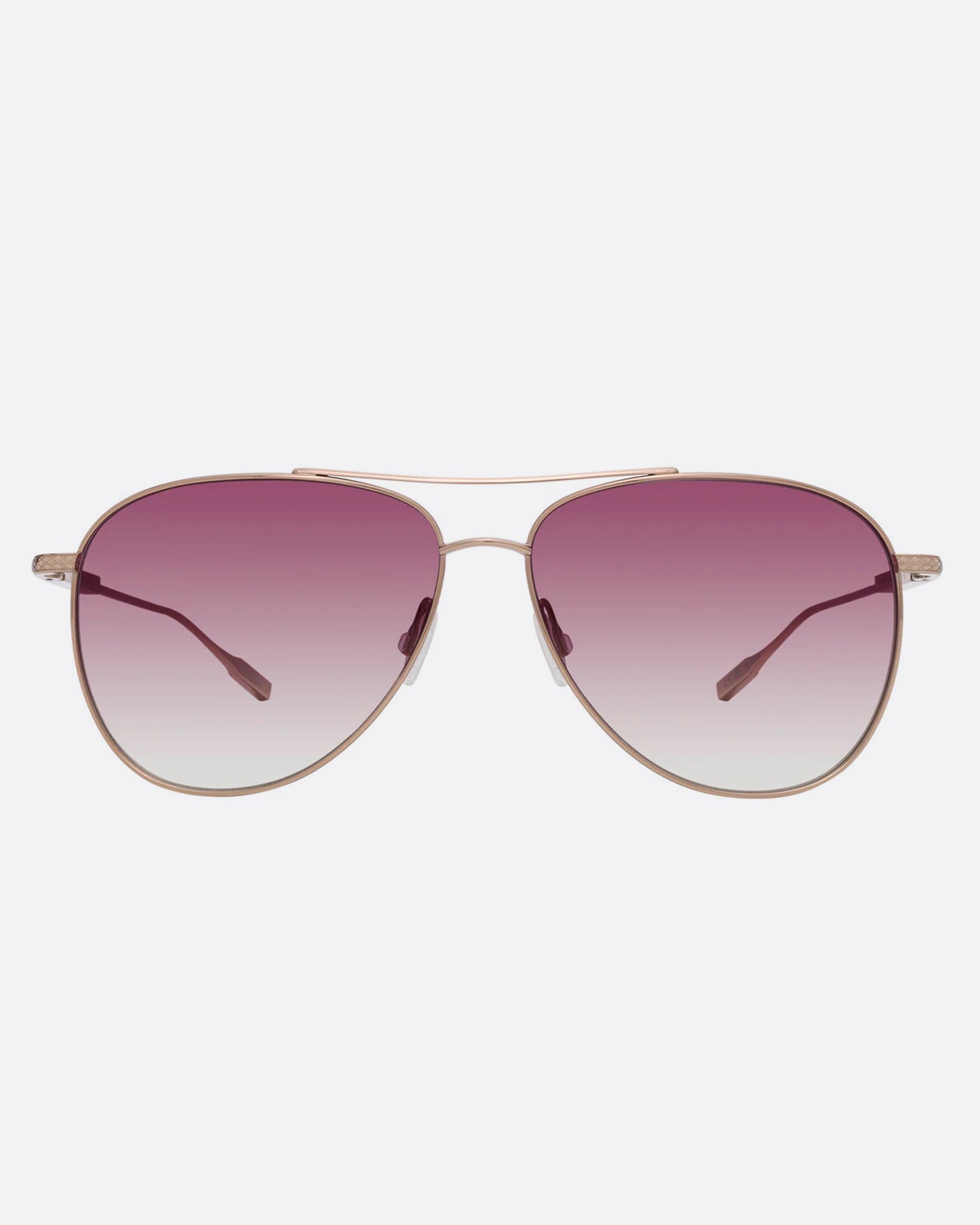 A pair of aviator sunglasses with pink gradient lenses. Shown from the front.