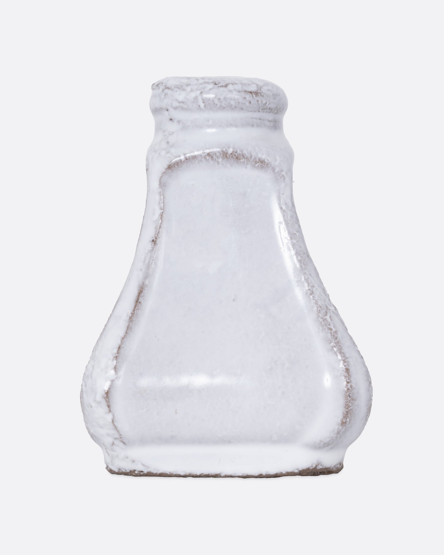 A white ceramic salt and pepper shaped incense burner, shown from the front.