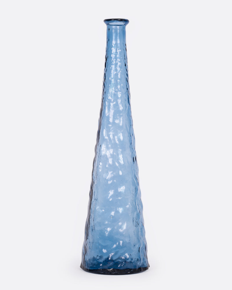Vintage tall tapered glass vase in dark blue with a textured surface