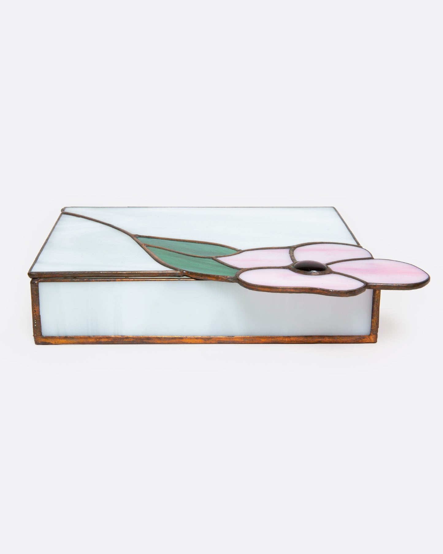 Pink Flower Stained Glass Box