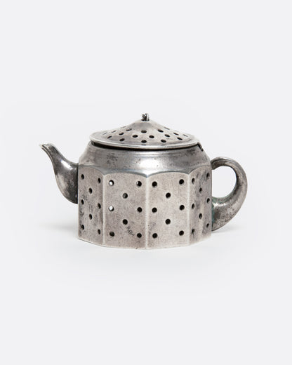 Vintage silver teapot tea infuser, front view