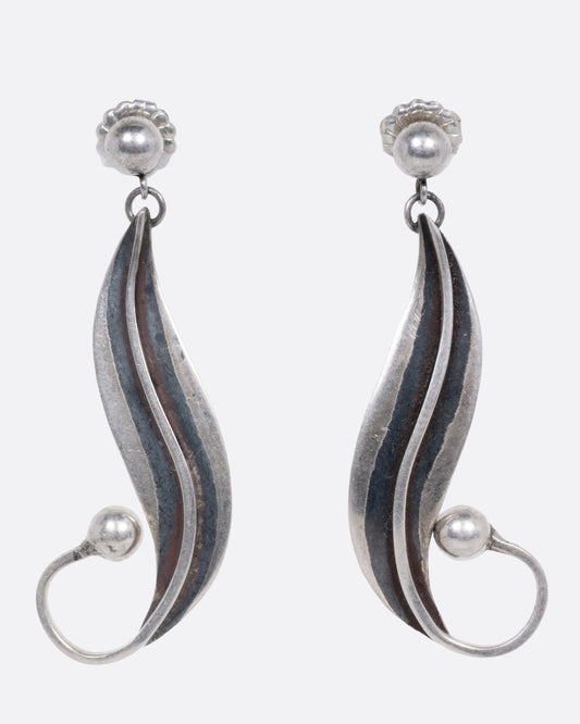 Mexican Sterling and Pearl Leaf Earrings