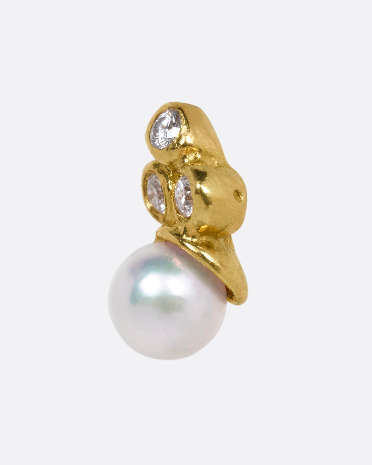 Sea Anemone Pearl and Diamond Stud Earrings