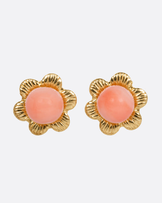 Coral Flower Stud Earrings
