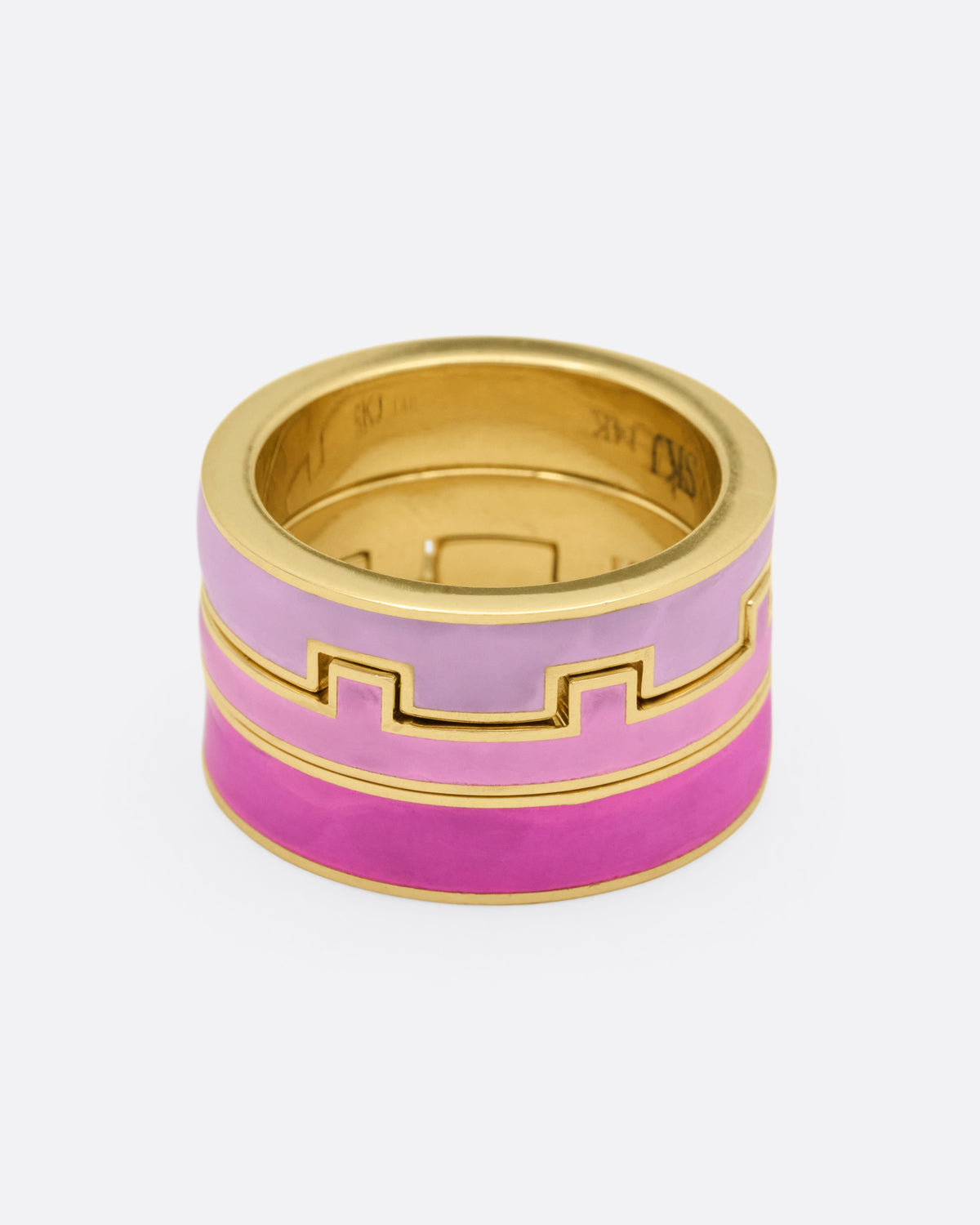 Pink Enamel Tetris Trio Ring