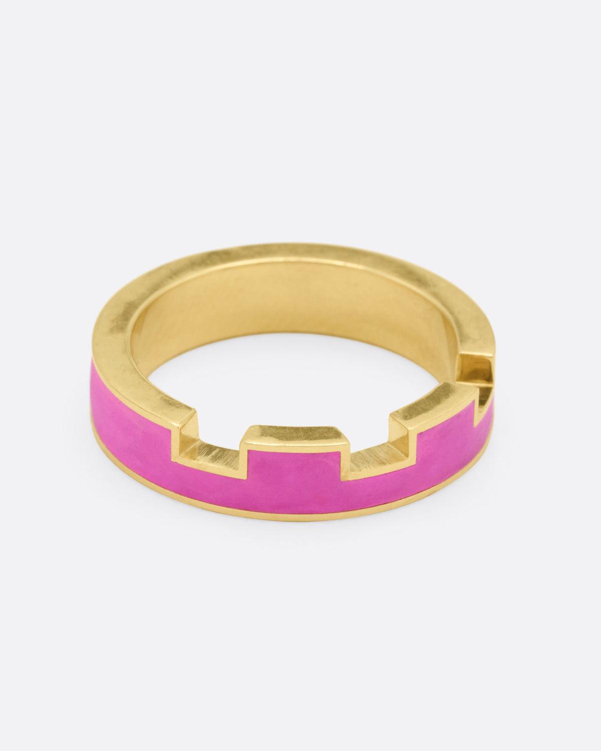 Pink Enamel Tetris Trio Ring