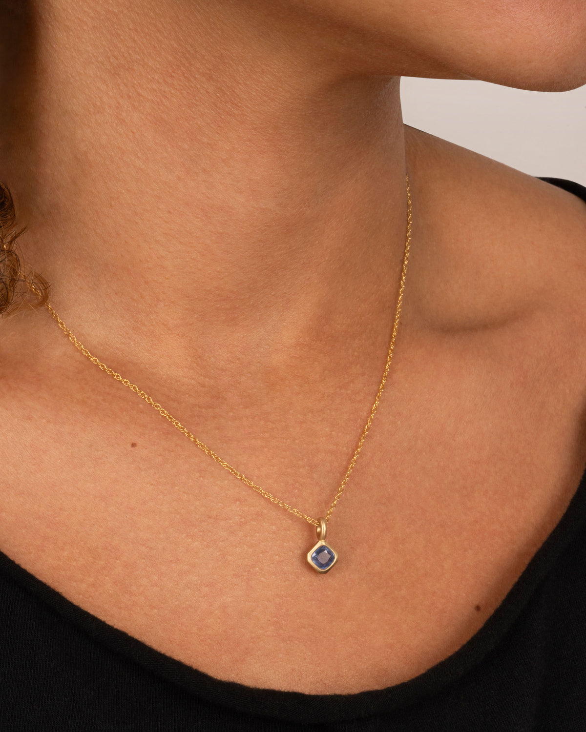 Sapphire Offset Petite Pendant Necklace