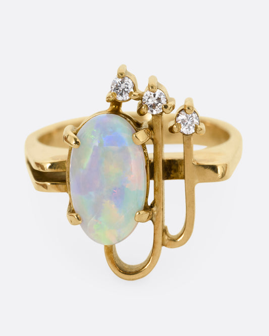 Opal and Diamond Arch Ring