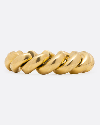 Vintage Italian twist bracelet in 14k yellow gold, wide polished links shaped like twisted half circles