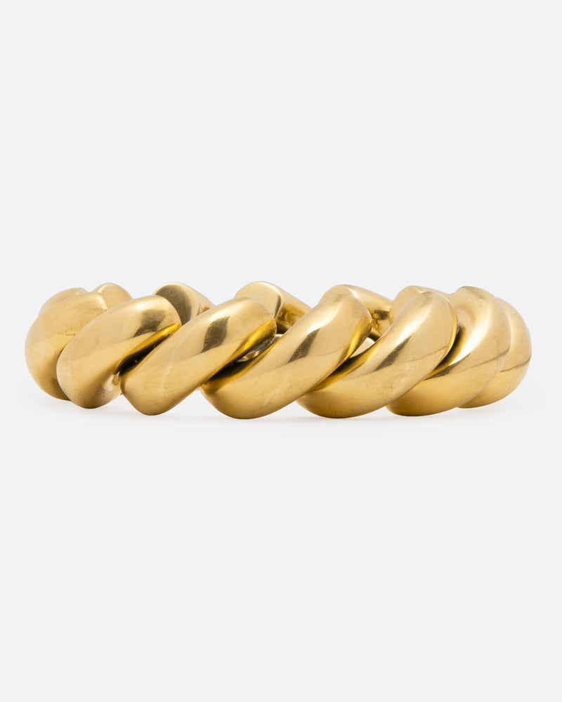 Vintage Italian twist bracelet in 14k yellow gold, wide polished links shaped like twisted half circles
