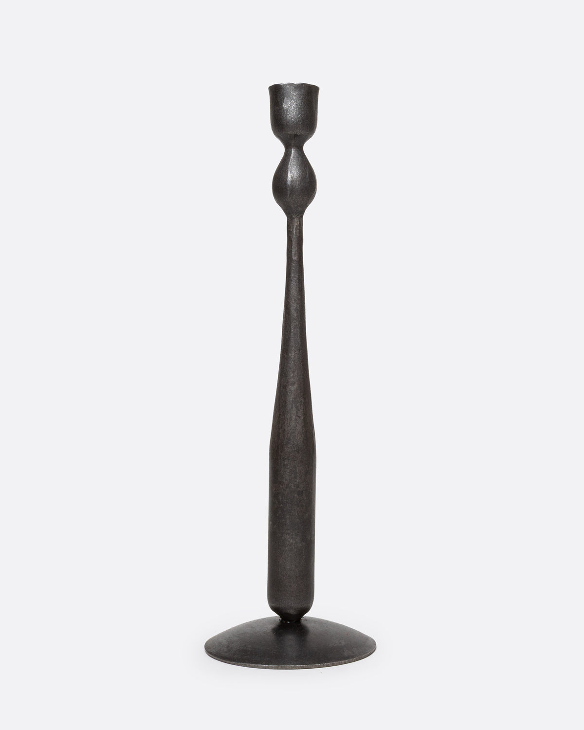 Blackthorne Forge ball taper candle holder, a tall slim hand-forged black iron stem with a ball detail and round base