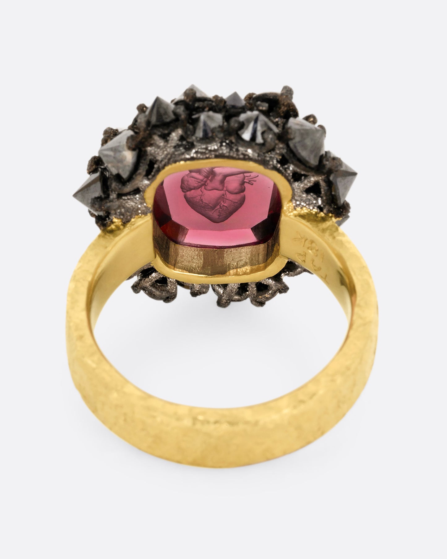 Garnet Heart Intaglio Ring