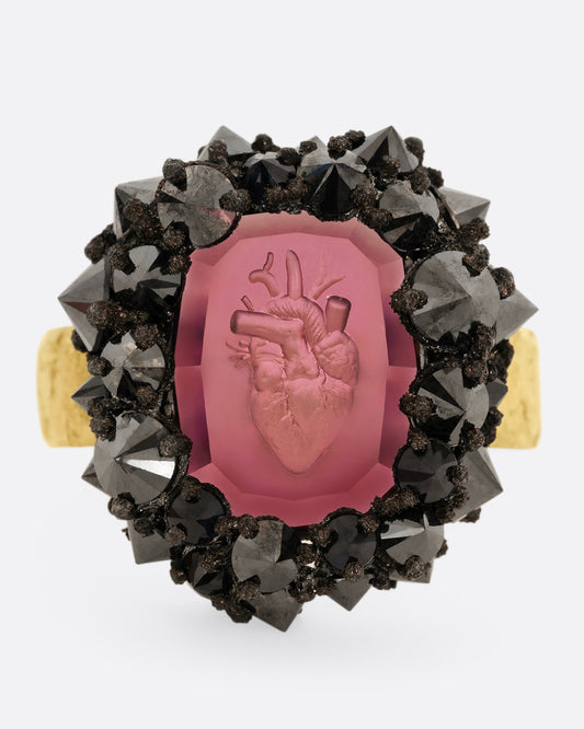 Garnet Heart Intaglio Ring