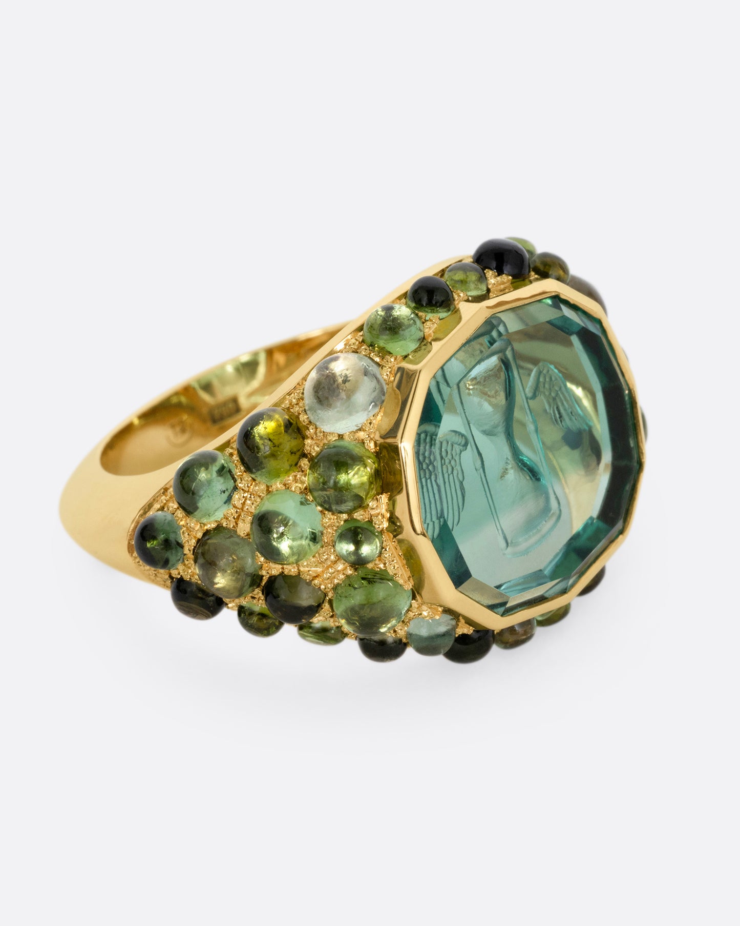 Tourmaline 'Time Flies' Intaglio Ring