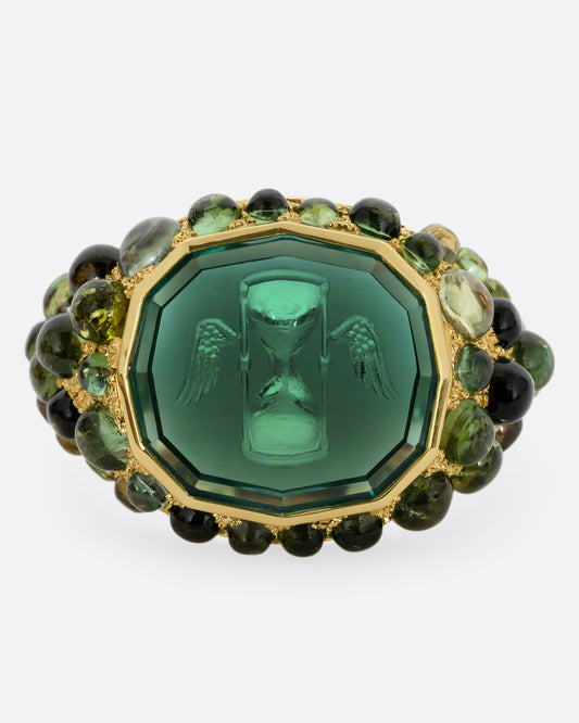 Tourmaline 'Time Flies' Intaglio Ring