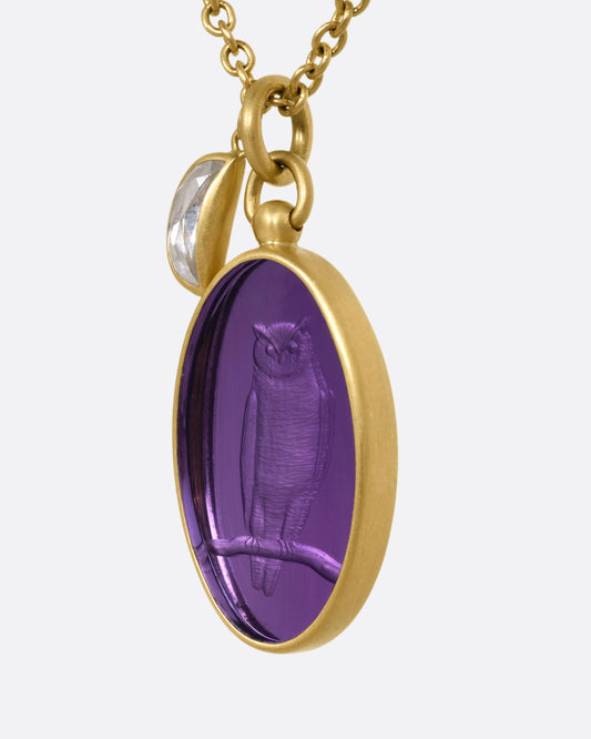 Amethyst Owl Intaglio Pendant Necklace