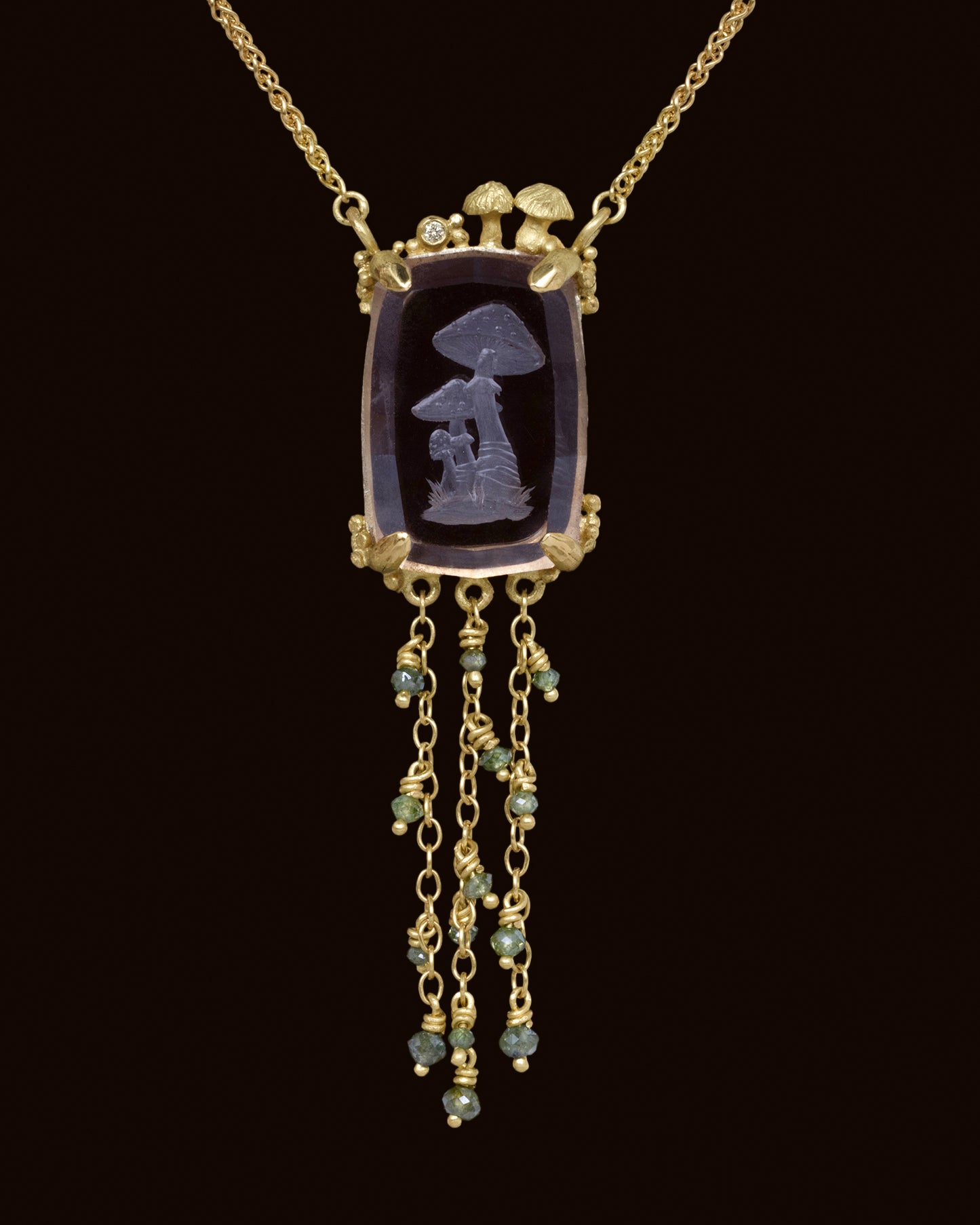 Topaz Mushroom Intaglio Pendant Necklace