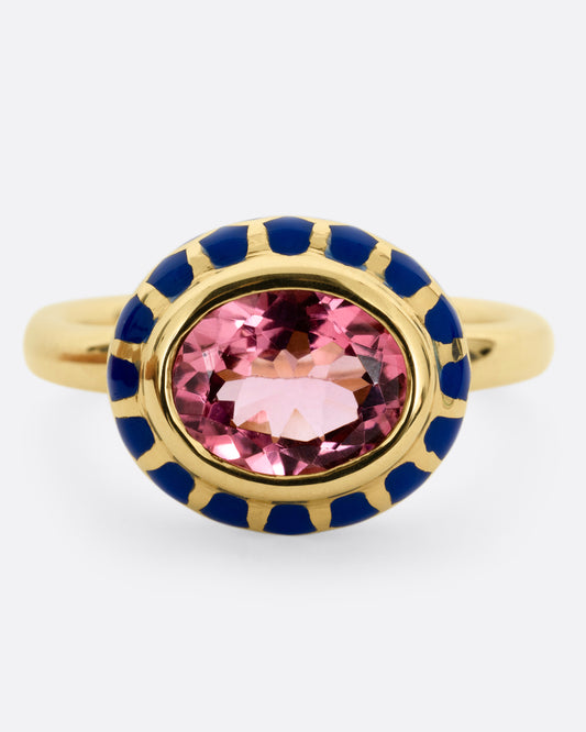 Tourmaline and Enamel Floral Ring