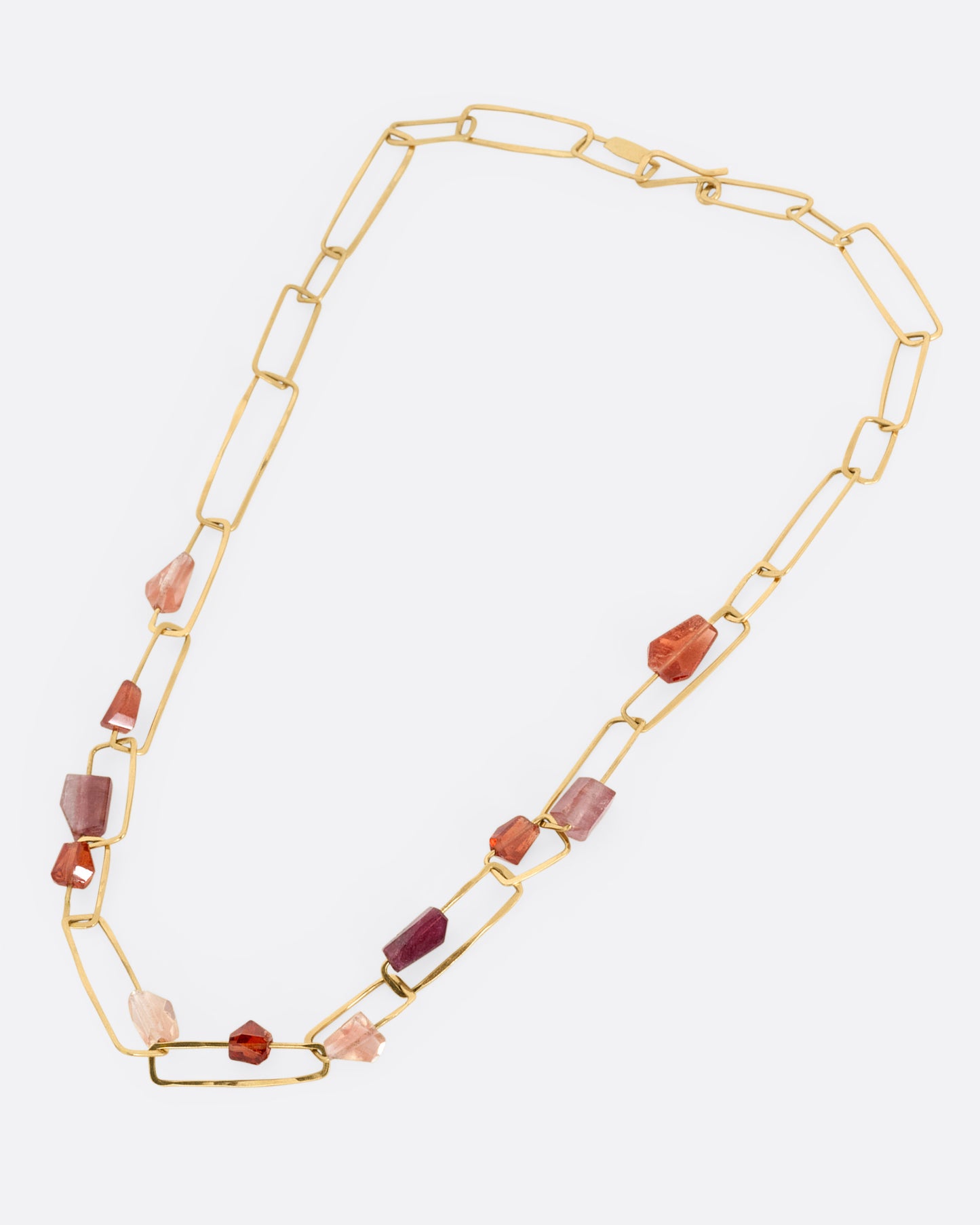 Tourmaline, Garnet, and Sunstone Paperclip Chain Necklace
