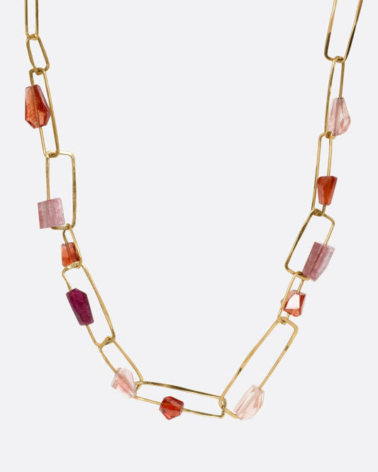 Tourmaline, Garnet, and Sunstone Paperclip Chain Necklace