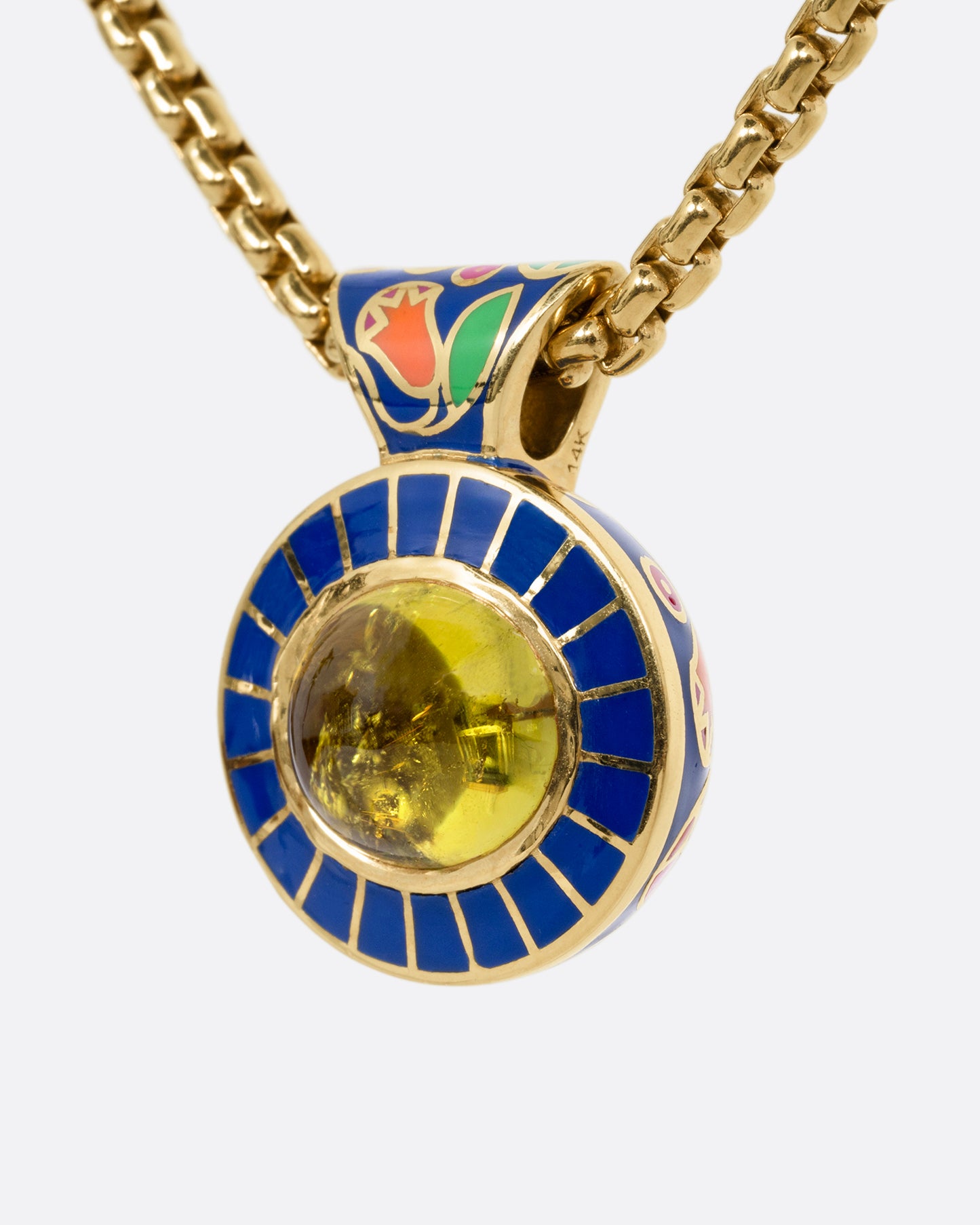 Yellow Tourmaline and Enamel Pendant Necklace