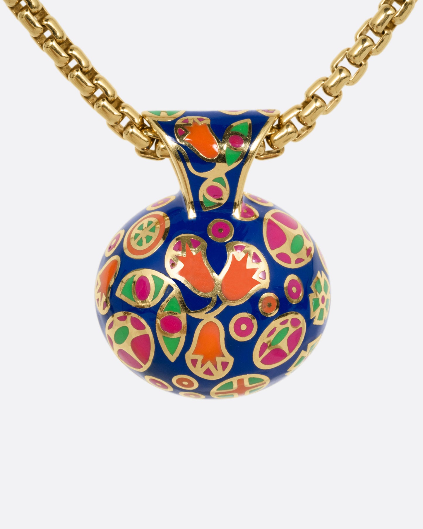 Yellow Tourmaline and Enamel Pendant Necklace