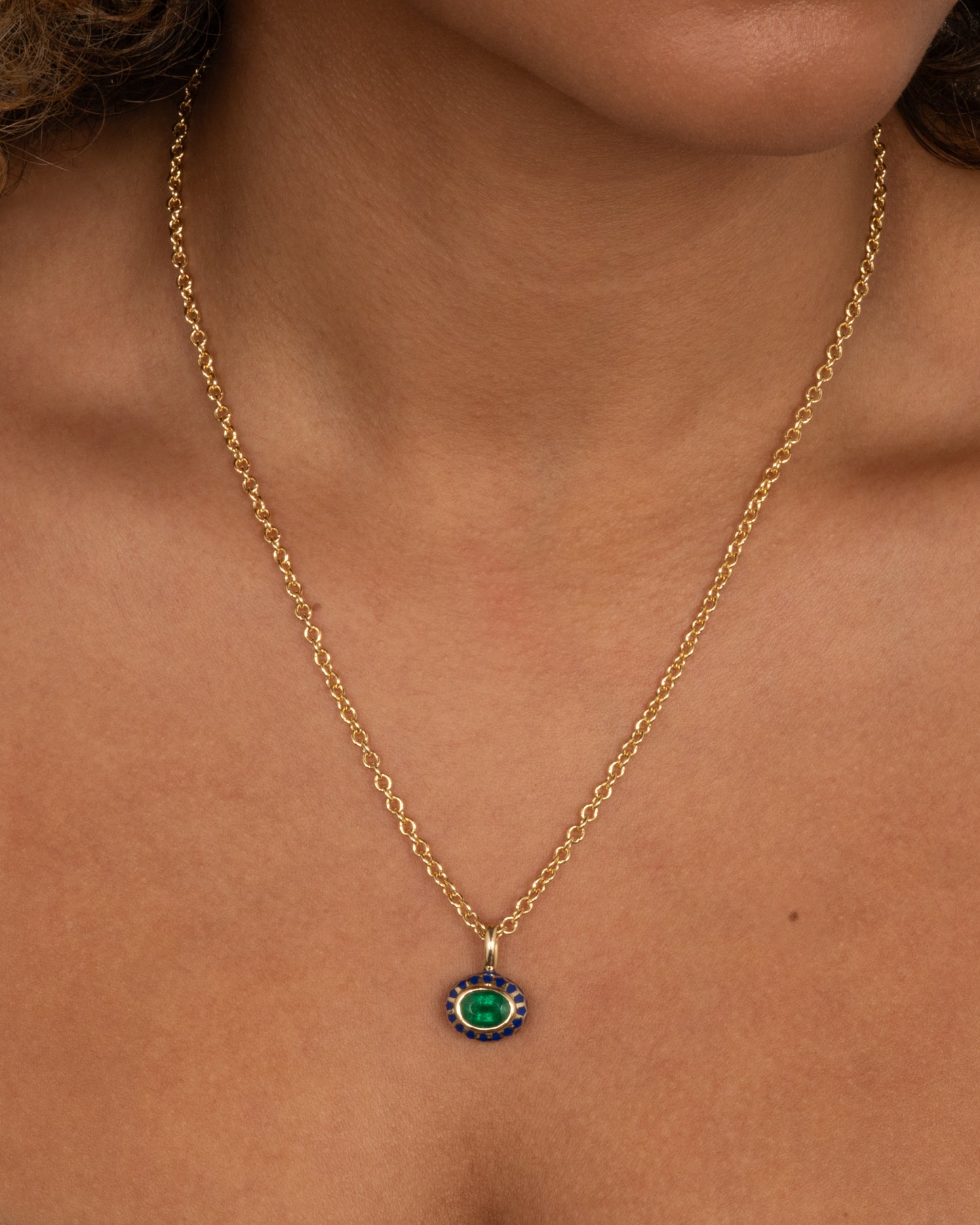 Emerald and Enamel Pendant Necklace
