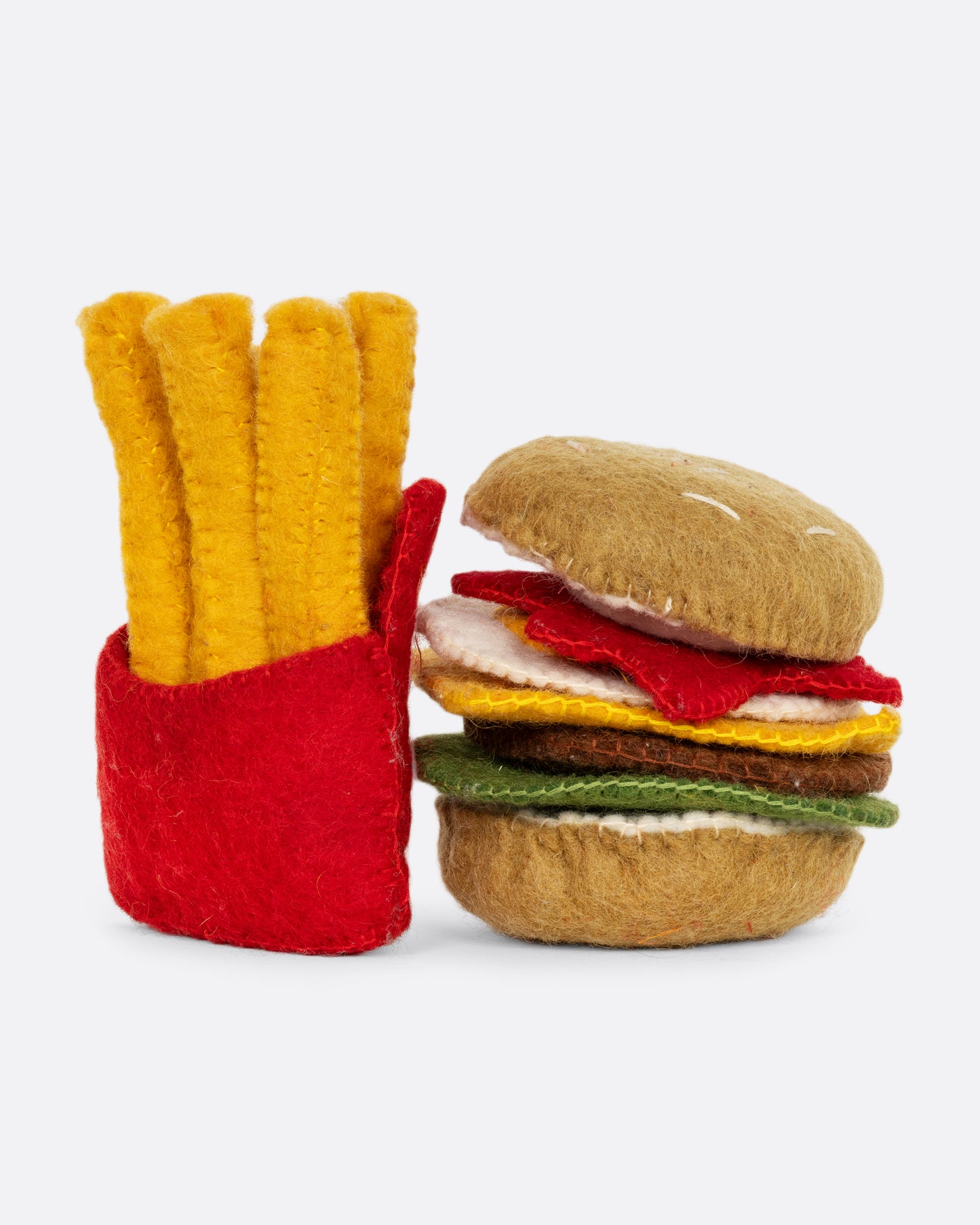 Felt buildable burger and fries.