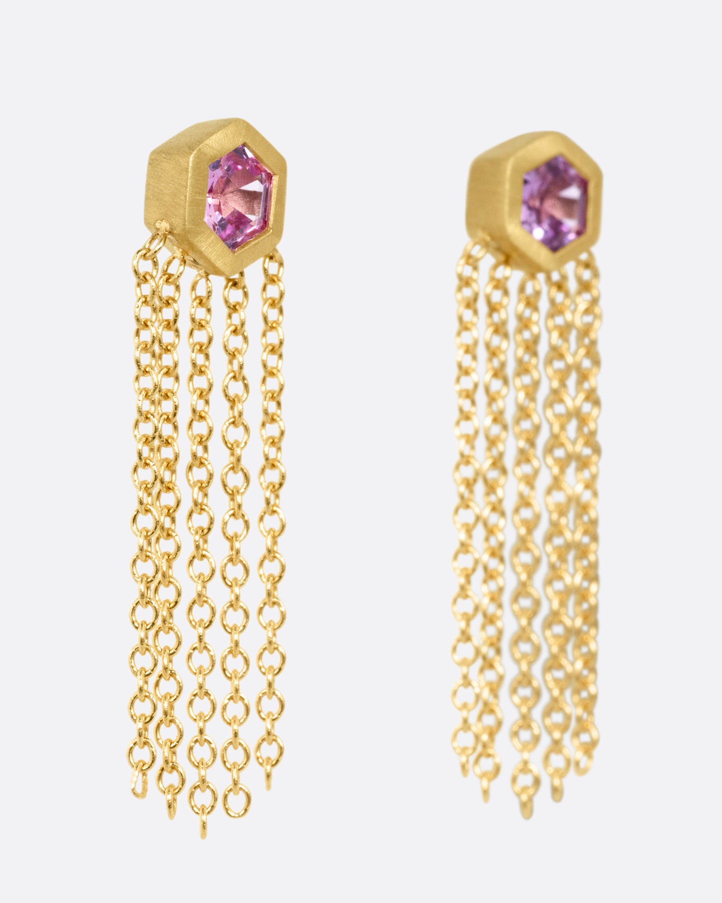 Sapphire Hex Stud Fringe Earrings