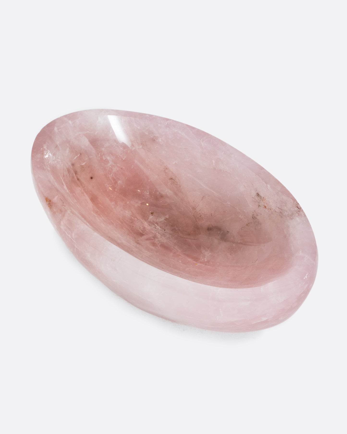 A rose quartz bowl, shown from above.