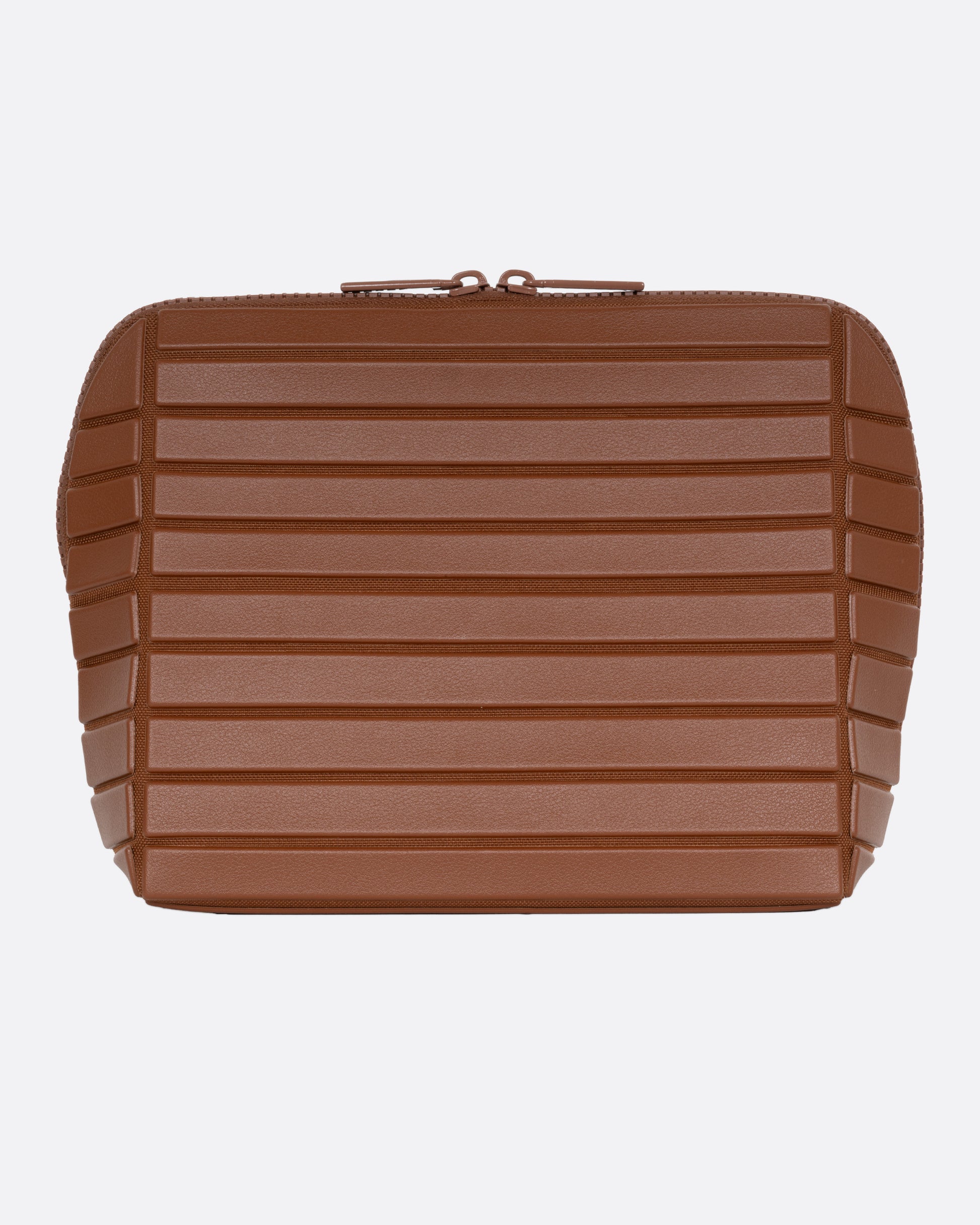 A brown textured rectangular pouch, shown from the front.