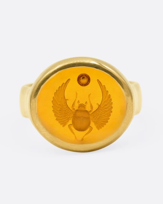 Citrine Scarab Intaglio Ring