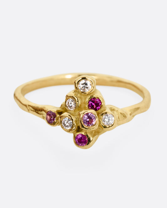 Diamond, Ruby, and Pink Sapphire Celestial Ring