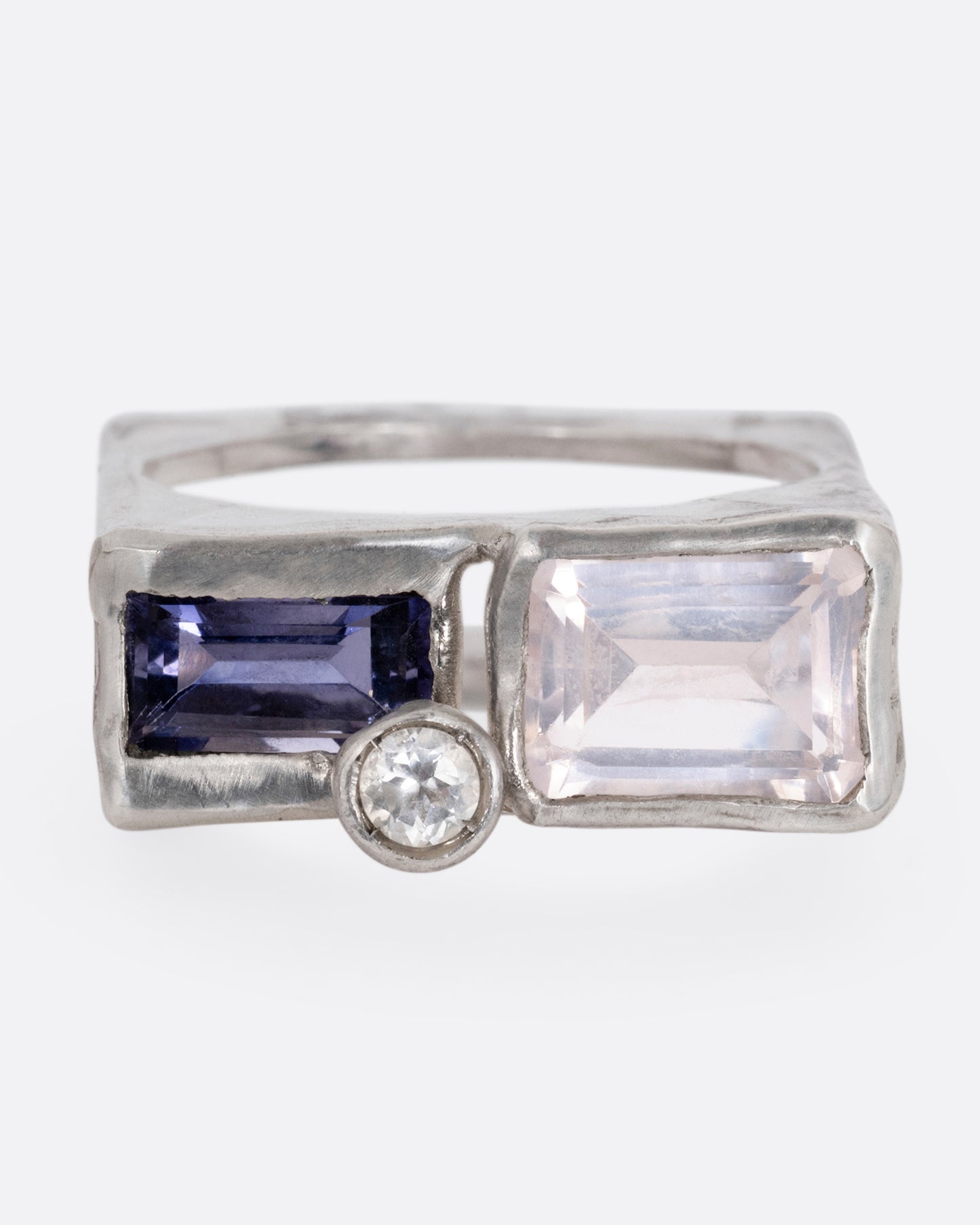 Quartz, Iolite and Topaz Square Cage Ring
