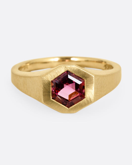 Hexagonal Pink Tourmaline Signet Ring