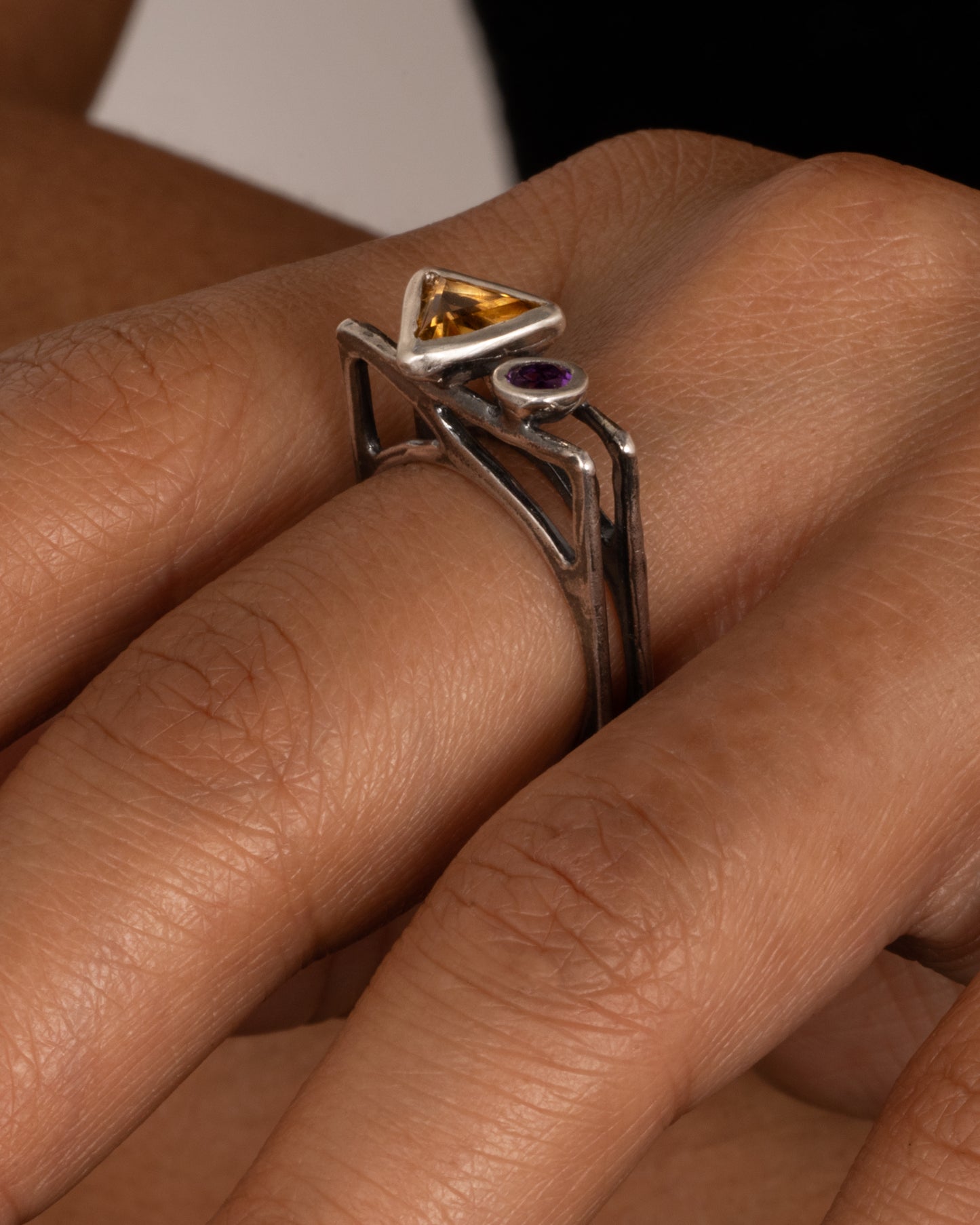 Amethyst and Citrine Square Ring