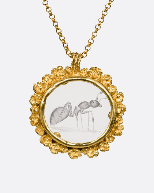 Quartz Ant Intaglio Pendant Necklace