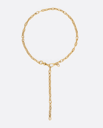 A rose gold mariner watch chain necklace, shown with the clasp in front.