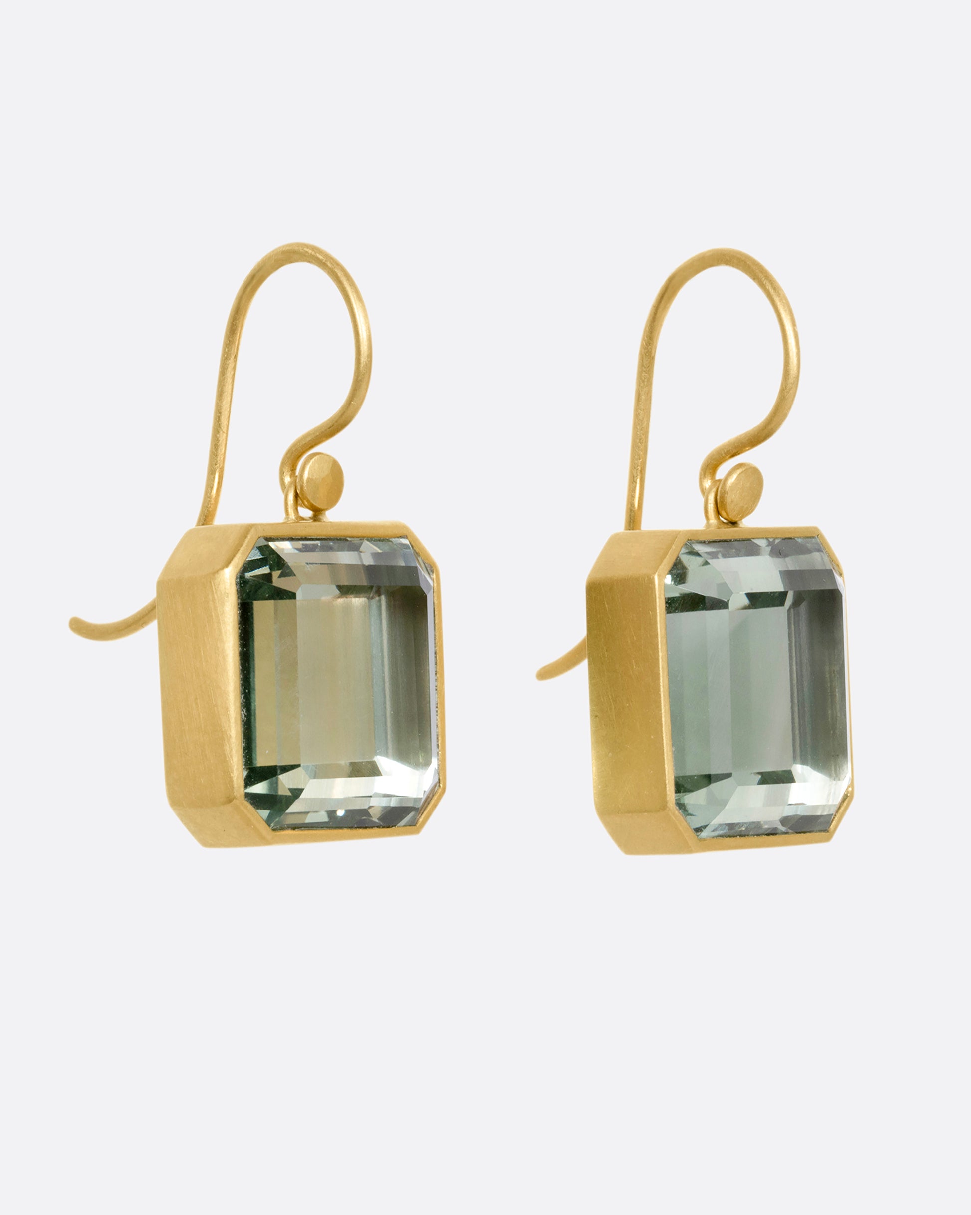 yellow gold prasiolite earrings shown from the side