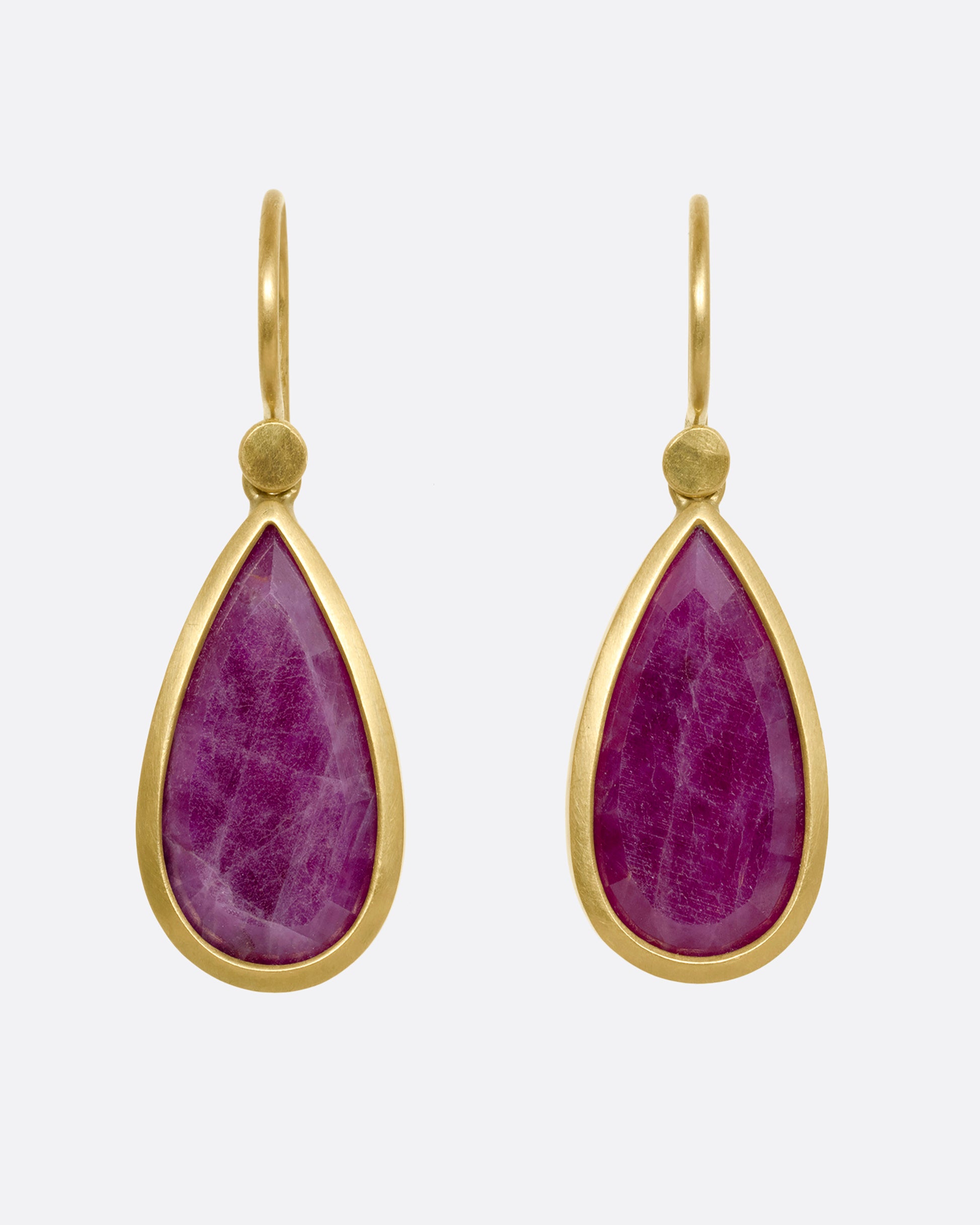 yellow gold ruby crystal earrings shown from the front