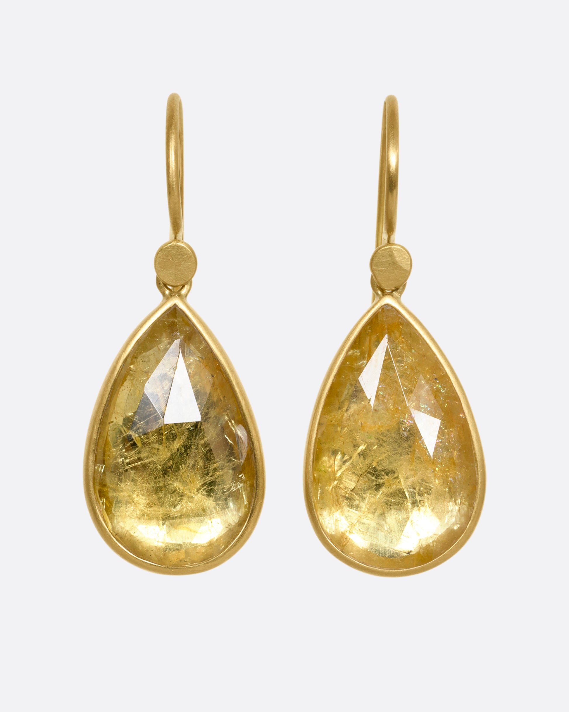 yellow gold yellow tourmaline earrings shown from the front